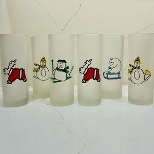 Vintage French Frosted Holiday Glasses- set of 6- Made in France